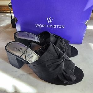 NWT Worthington block heel twist sandals black size 8